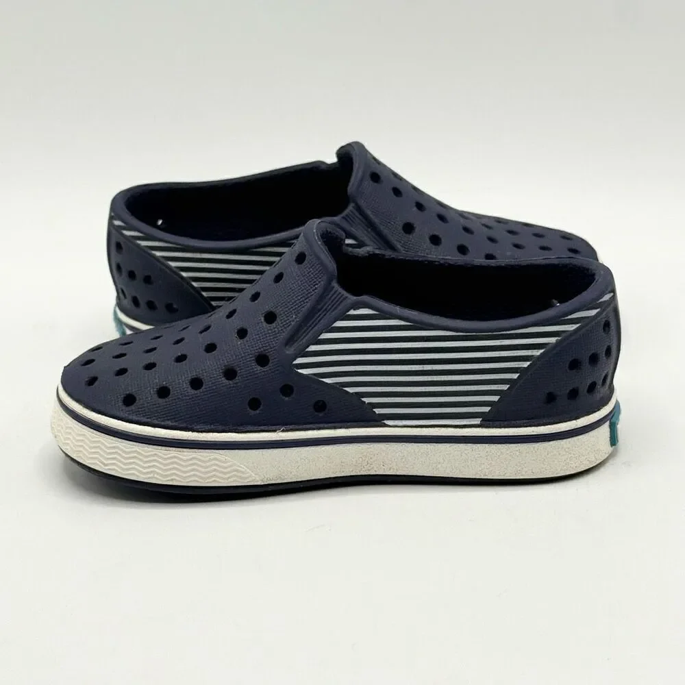 Native Miles Navy Blue Stripe Regatta Slip On Sandals - Toddler US C5